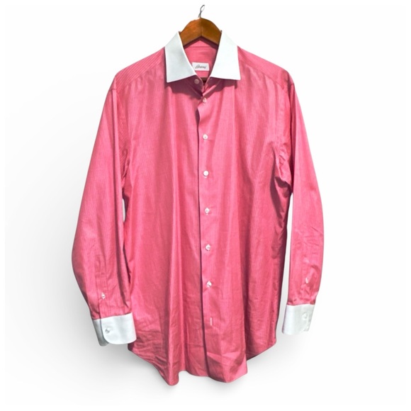 Brioni Men’s Button-Down Dress Shirt w/ Contrasting Collar & Cuffs. Size 44/17.5 - Picture 4 of 14